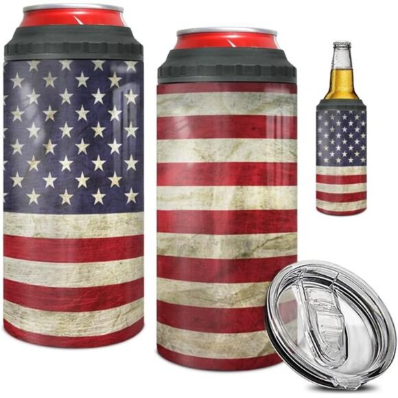 American Flag Tumbler 4-in-1 Design 16oz Stainless Steel Insulated